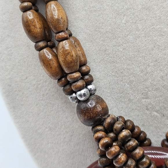 VINTAGE Multi-Strand Wood and Plastic Beaded Statement Necklace Boho Bohemian - Picture 5 of 8